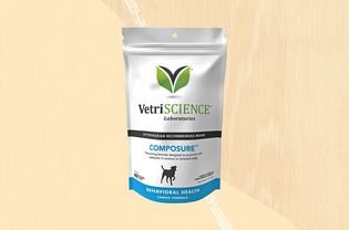 VetriScience Composure Calming Chews for Dogs on a yellow background